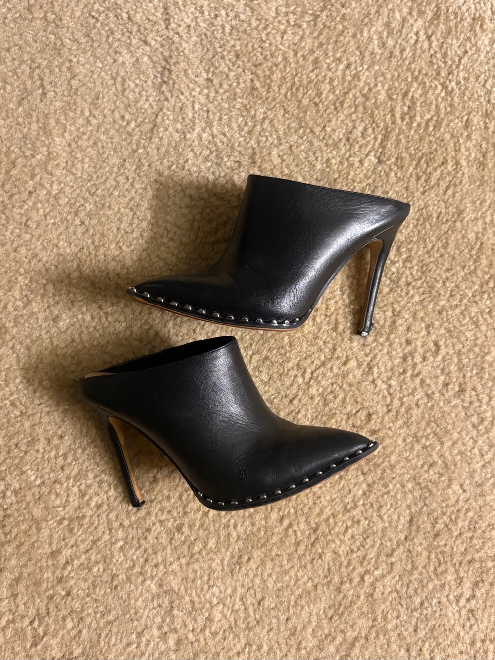 Aldo Black Pointed Toe Studded Mule Heels